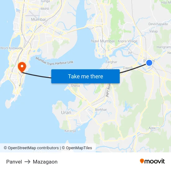 Panvel to Mazagaon map