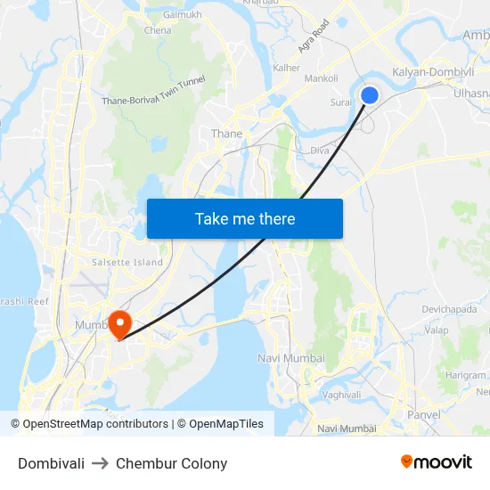 Dombivali to Chembur Colony map