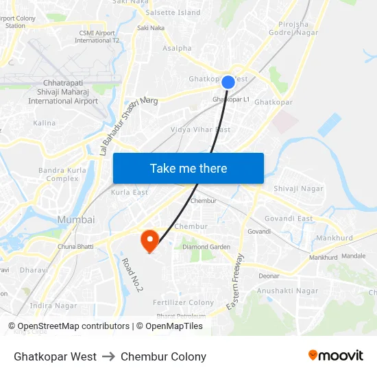 Ghatkopar West to Chembur Colony map