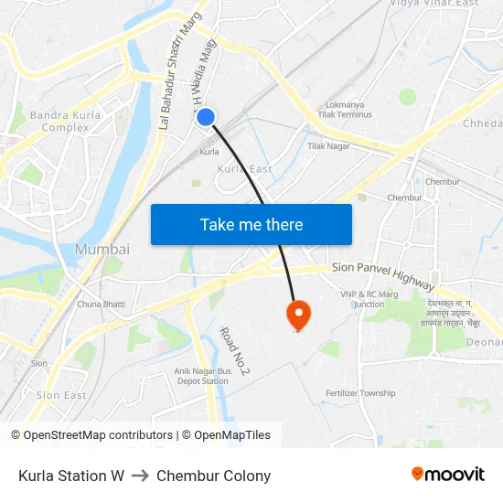 Kurla Station W to Chembur Colony map
