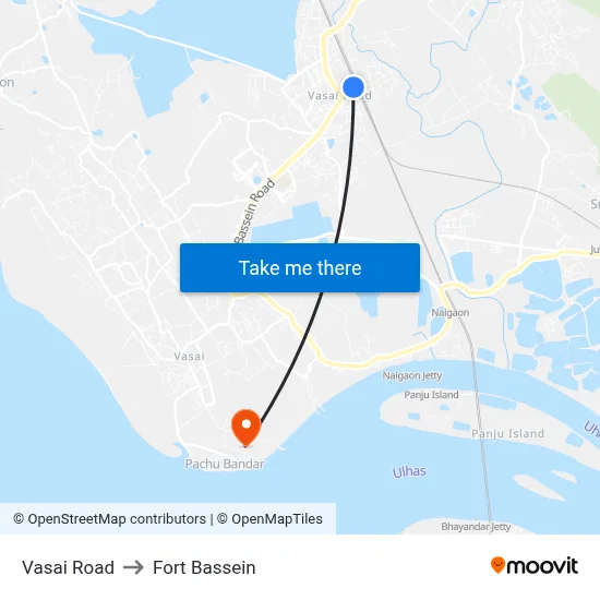 Vasai Road to Fort Bassein map