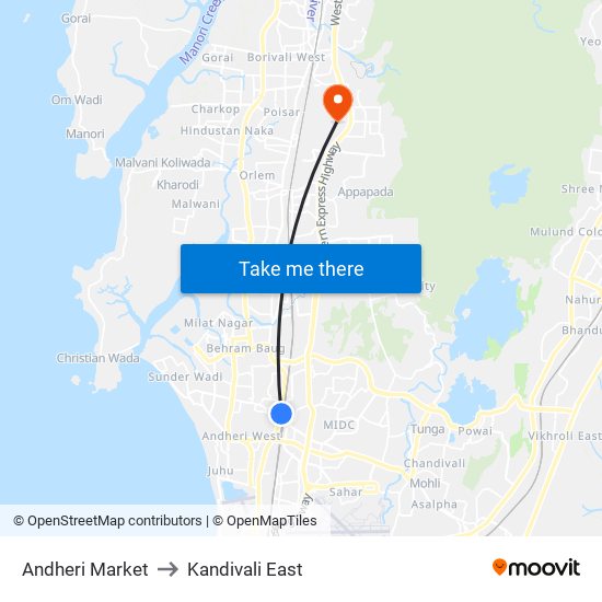 Andheri Market to Kandivali East map