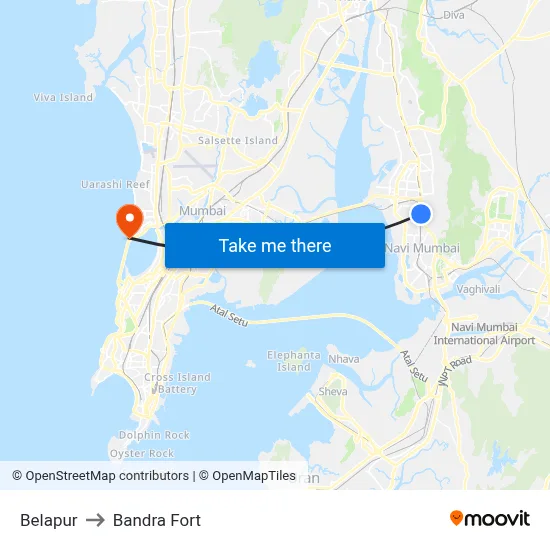 Belapur to Bandra Fort map