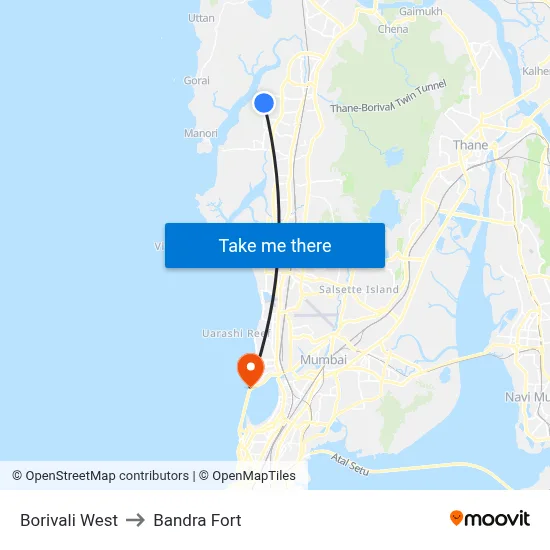 Borivali West to Bandra Fort map