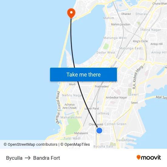 Byculla to Bandra Fort map