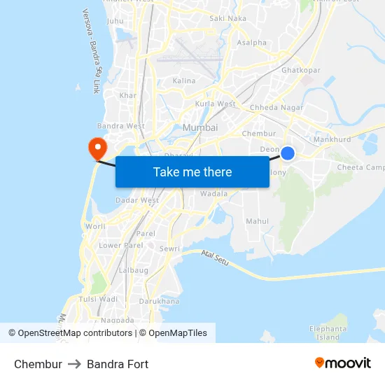 Chembur to Bandra Fort map
