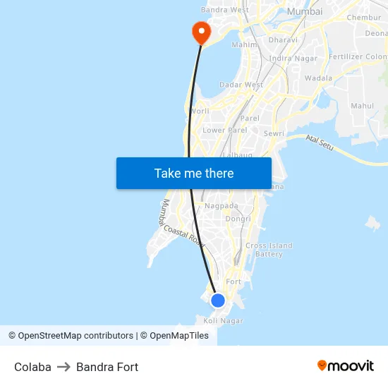 Colaba to Bandra Fort map