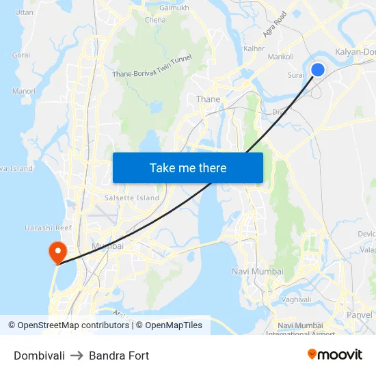 Dombivali to Bandra Fort map