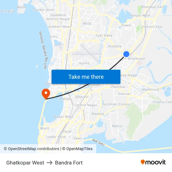 Ghatkopar West to Bandra Fort map
