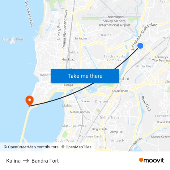 Kalina to Bandra Fort map