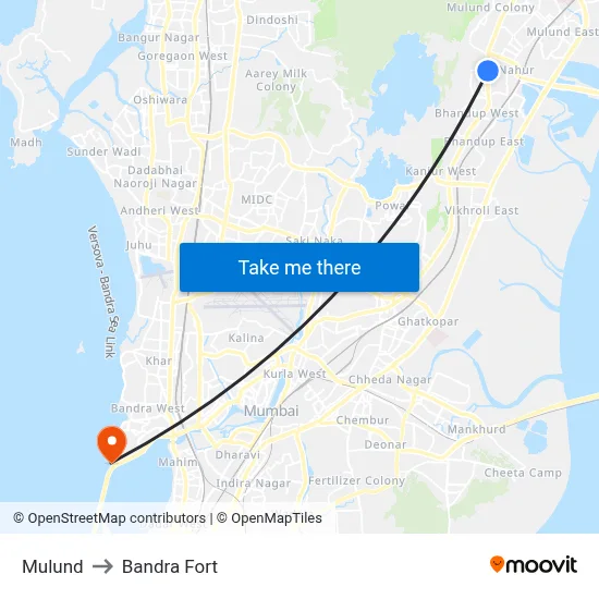 Mulund to Bandra Fort map