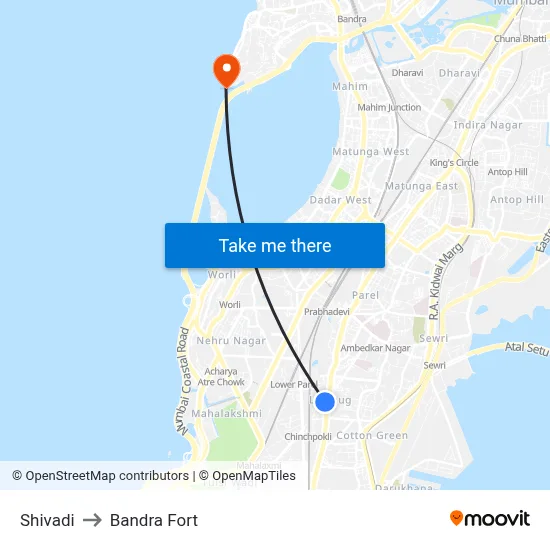 Shivadi to Bandra Fort map