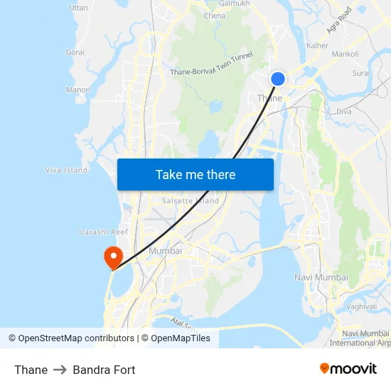 Thane to Bandra Fort map