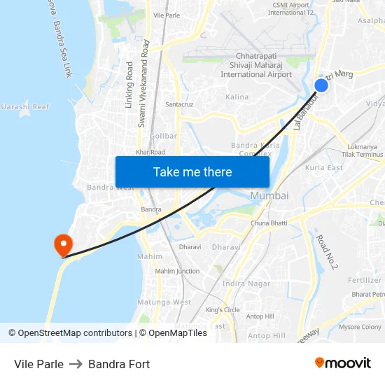 Vile Parle to Bandra Fort map