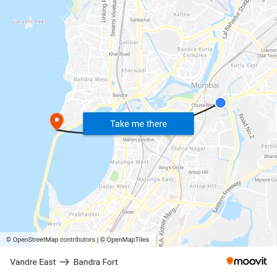 Vandre East to Bandra Fort map