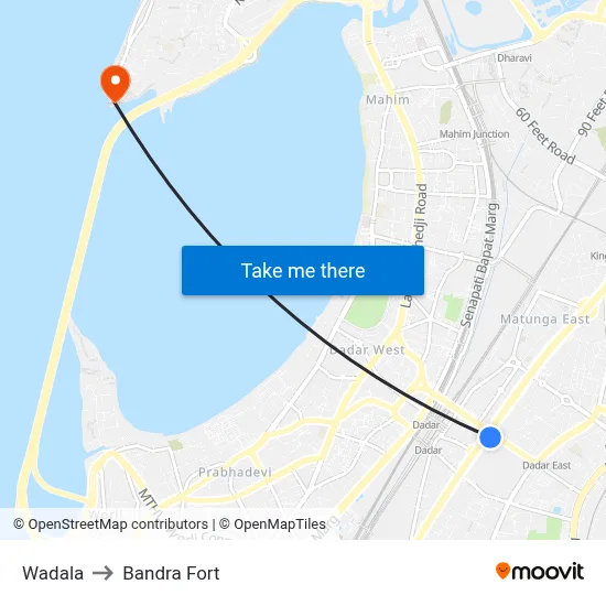 Wadala to Bandra Fort map