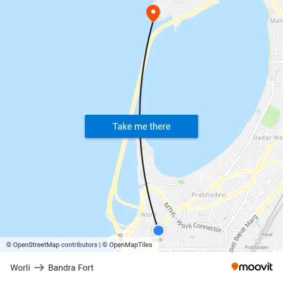 Worli to Bandra Fort map