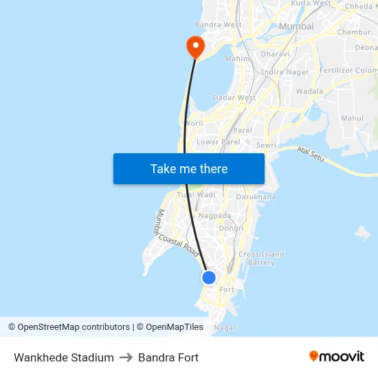 Wankhede Stadium to Bandra Fort map