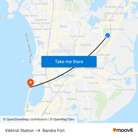 Vikhroli Station to Bandra Fort map