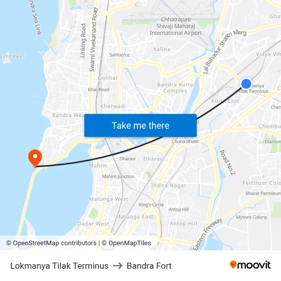 Lokmanya Tilak Terminus to Bandra Fort map