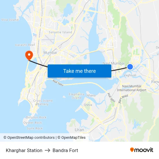Kharghar Station to Bandra Fort map