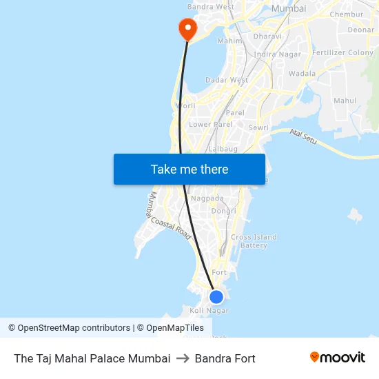 The Taj Mahal Palace Mumbai to Bandra Fort map