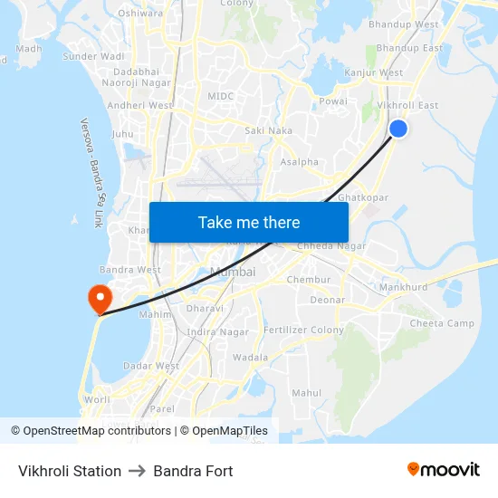 Vikhroli Station to Bandra Fort map