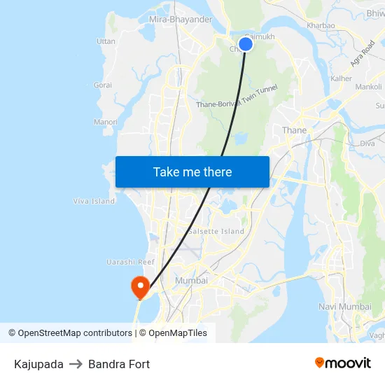 Kajupada to Bandra Fort map