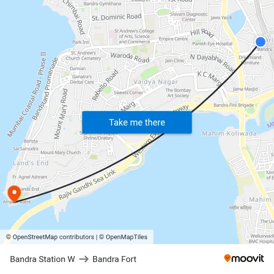 Bandra Station W to Bandra Fort map
