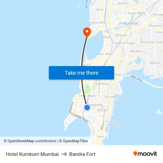 Hotel Kumkum Mumbai to Bandra Fort map