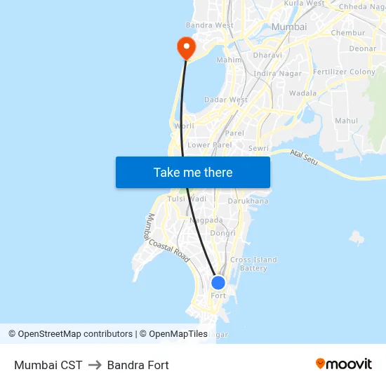 Mumbai CST to Bandra Fort map