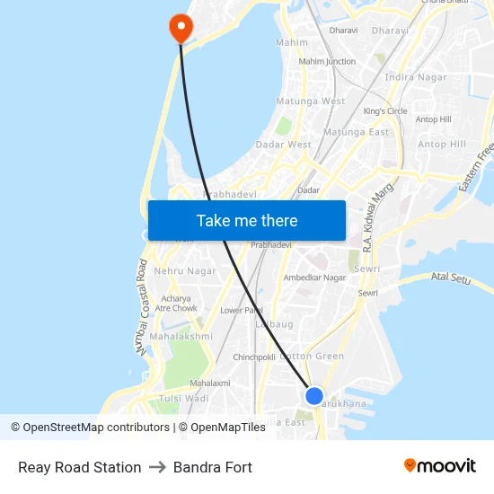 Reay Road Station to Bandra Fort map