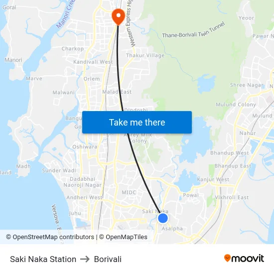 Saki Naka Station to Borivali map