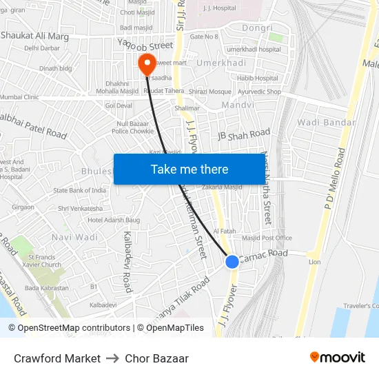 Crawford Market to Chor Bazaar map