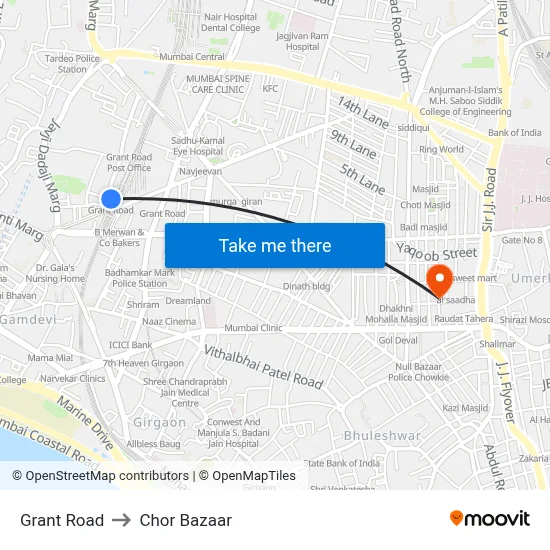 Grant Road to Chor Bazaar map