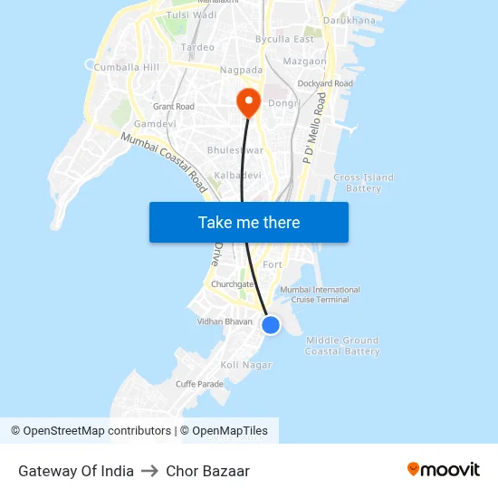 Gateway Of India to Chor Bazaar map