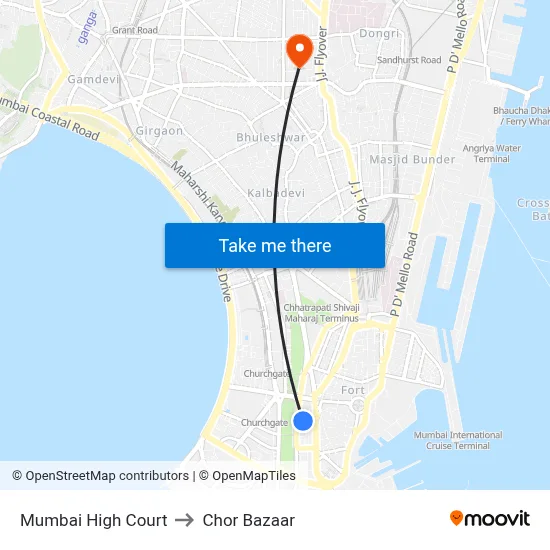 Mumbai High Court to Chor Bazaar map