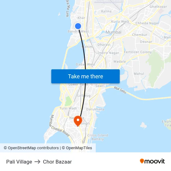 Pali Village to Chor Bazaar map
