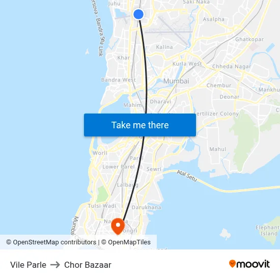 Vile Parle to Chor Bazaar map