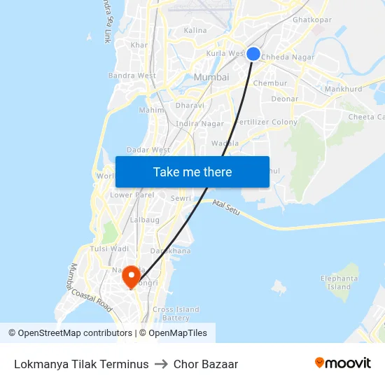 Lokmanya Tilak Terminus to Chor Bazaar map
