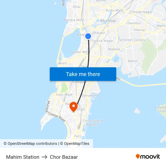 Mahim Station to Chor Bazaar map