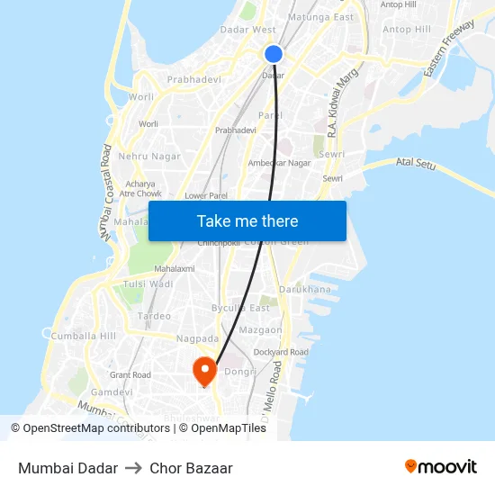 Mumbai Dadar to Chor Bazaar map