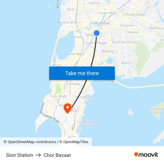 Sion Station to Chor Bazaar map