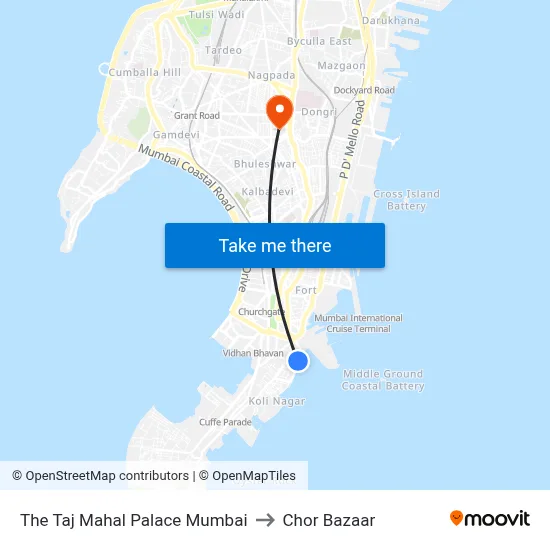 The Taj Mahal Palace Mumbai to Chor Bazaar map