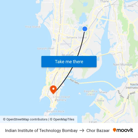 Indian Institute of Technology Bombay to Chor Bazaar map
