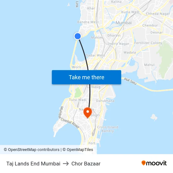 Taj Lands End Mumbai to Chor Bazaar map