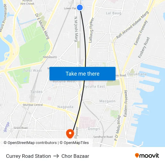 Currey Road Station to Chor Bazaar map