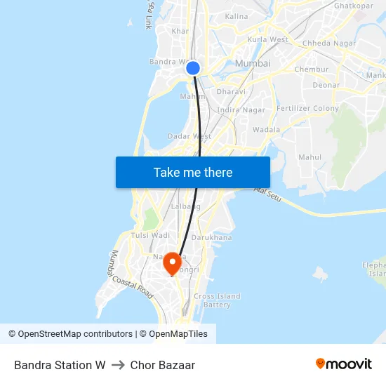Bandra Station W to Chor Bazaar map