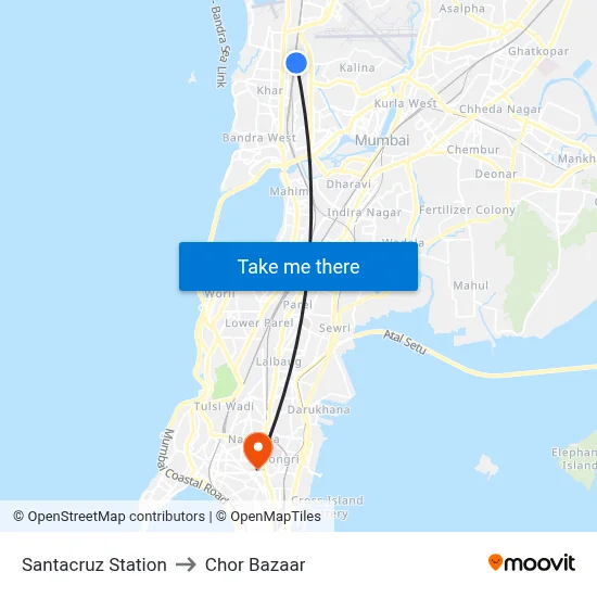 Santacruz Station to Chor Bazaar map