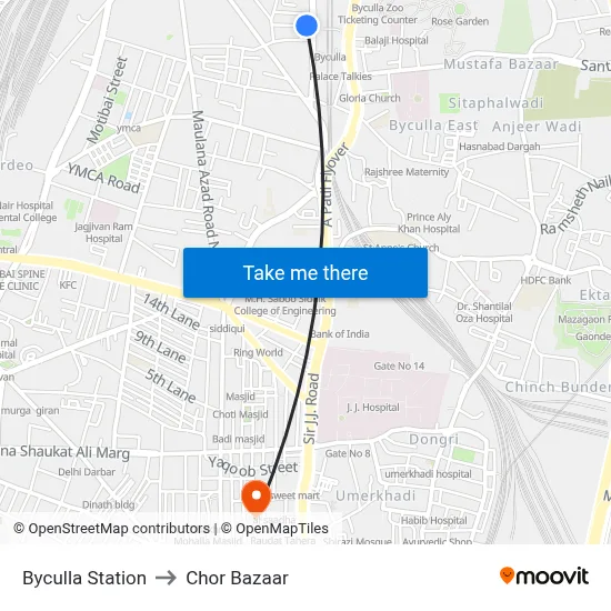 Byculla Station to Chor Bazaar map